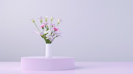 Fototapeta premium A Bouquet of Delicate Blooms on a Pastel Platform
