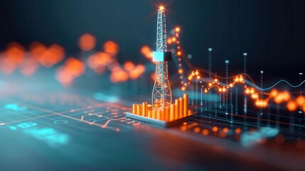 Abstract 3D illustration of a communication tower and data graphs, representing network growth and technology.