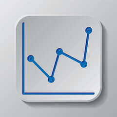Graph diagram simple icon. Flat design. Paper cut design. Cutted blue symbol with shadow. Gray badge button, gray background