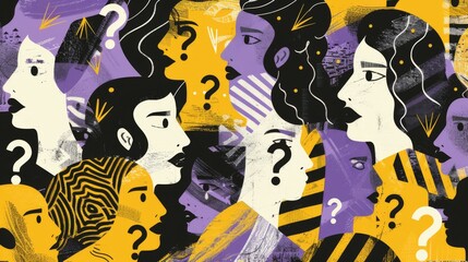 Non-Binary Identity incorporating Abstract Human Figures and Question Mark Symbols