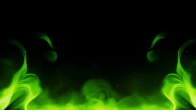 green fire and green smoke magic toxic chemicals, with flying sparks 4K