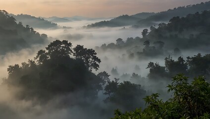 Fototapeta premium Bathe in the gentle whispers of ethereal mist, softening the edges of the world ai_generated