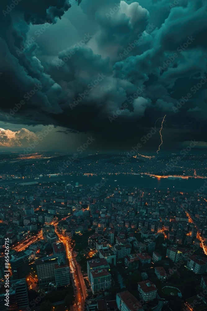 Wall mural city night view lightning