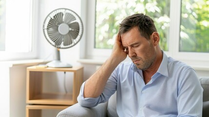 Fototapeta premium The Heats Burden: A Man Seeks Relief From the Summers Embrace