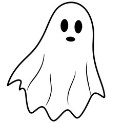 A drawing of a surprised ghost in black and white