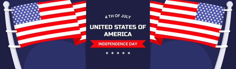 American Independent Day banner with vector illustration of the American flag on the right and left