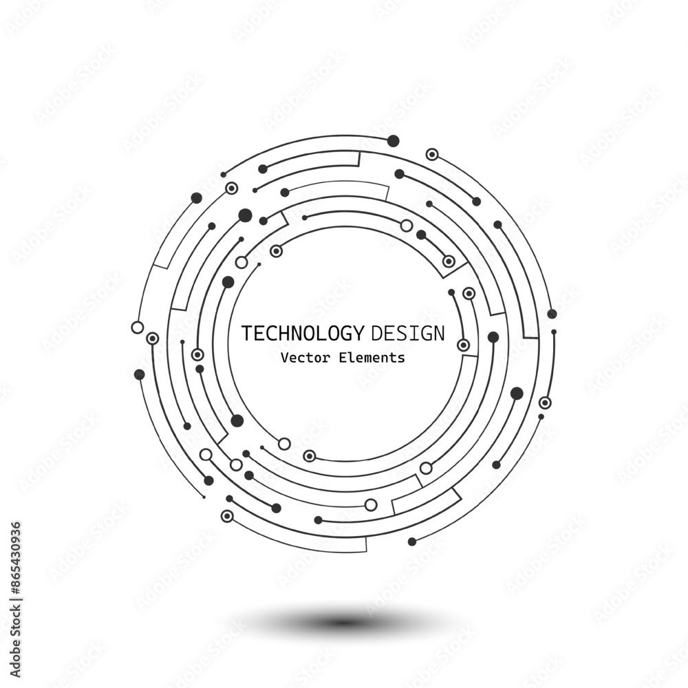 Aufkleber Abstract circuit board circle frame isolated on white background. Lines and dots connect. Vector electronic motherboard illustration. Digital technology element.