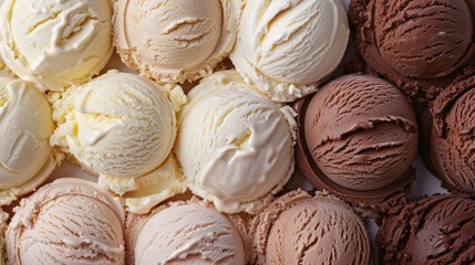 Vanilla and chocolate ice cream balls.