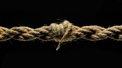 A very strong brown rope breaks and frays, leaving a single strand unbroken on a black background