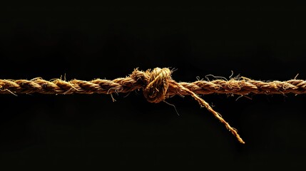 A very strong brown rope breaks and frays, leaving a single strand unbroken on a black background