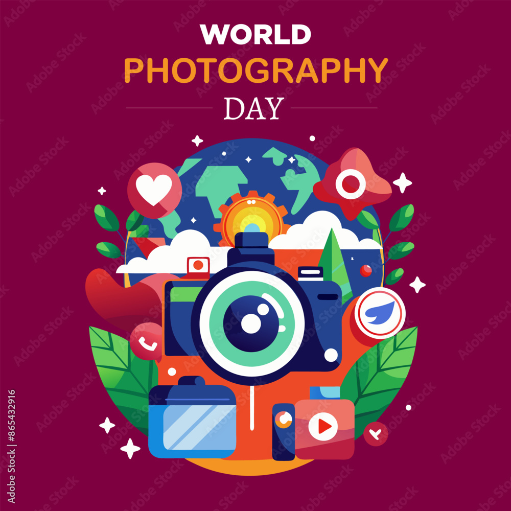 Wall mural world photography day social media post template