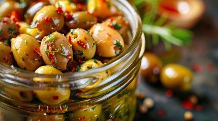 French cuisine. Warm pickled olives in French.