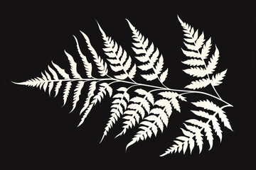 Naklejka premium White fern leaves on a black background, a illustration. The illustration features a minimalistic white fern leaf pattern 