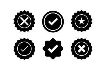 Check marks and crosses in circles on white background