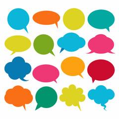 A collection of vibrant speech bubbles against a blank white backdrop