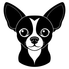 A black and white silhouette of a chihuahua dogs head