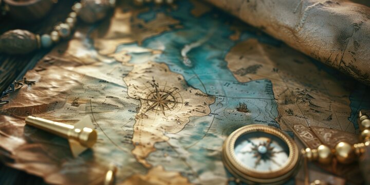 Old map with compass and key