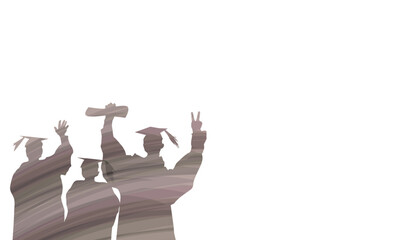 Graduation celebration with a victorious sign with copy space.