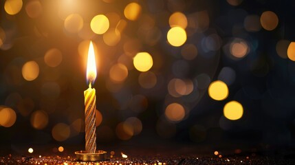 Golden candle birthday background with burning 17 festive card with copy space