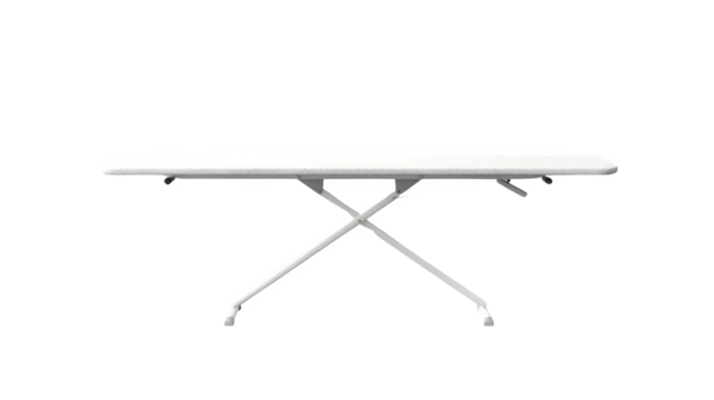 Ironing board mockup with adjustable height and pad, PNG file, transparent background, isolated on white