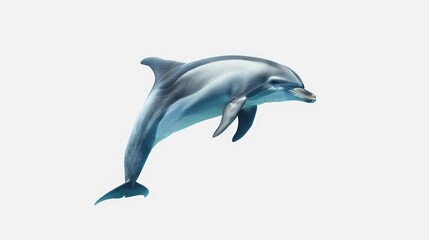 Serene dolphin swimming solo against a white background, evoking a sense of wonder and awe for the wonders of the sea