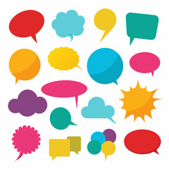 Many vibrant speech bubbles displayed against a plain white backdrop