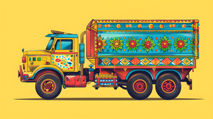 an indian truck art with solid background