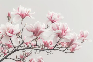 Obraz premium A magnolia tree in bloom with large, fragrant flowers, set against a clean white backdrop
