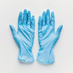 A pair of blue latex gloves ready for use, set against a clean white backdrop