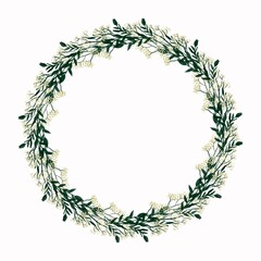 plant circle of baby's breath, ruscus leaf and silverdust leaf flowers for design purposes