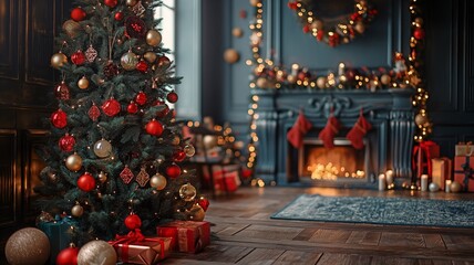 Fototapeta premium The backdrop of the new year Holiday décor for Christmas homes