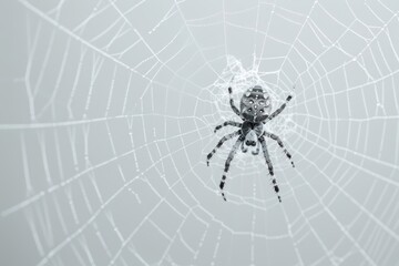 Obraz premium A spooky cobweb with a spider in the center, set against a clean white backdrop