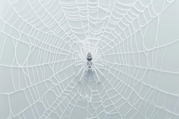 Fototapeta premium A spooky cobweb with a spider in the center, set against a clean white backdrop