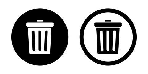 Dustbin or garbage box icon set in simple and stroke style in black and white color. Bin icon, trash can, garbage can, rubbish, bin icon for apps and websites.