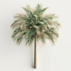 Obraz premium A tall palm tree with a slender trunk and a crown of fronds, set against a clean white backdrop