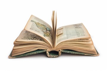 A travel guidebook with an illustrated cover and marked pages, isolated on a white background