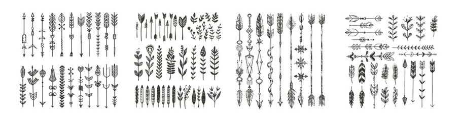 Hand drawn vine ornament dividers, floral ornament dividers, and abstract leaf ornaments isolated on a modern background
