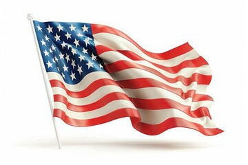 Fototapeta premium A vibrant American flag waving proudly, symbolizing Independence Day, isolated on a pristine white background