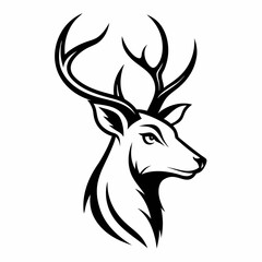 A black and white drawing of a deers head with antlers on a piece of paper