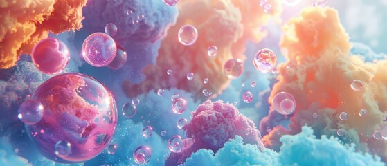 A colorful cloud of bubbles floating in the air