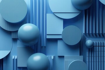 abstract 3d render of geometric shapes in various shades of blue gradient lighting depth and subtle textures