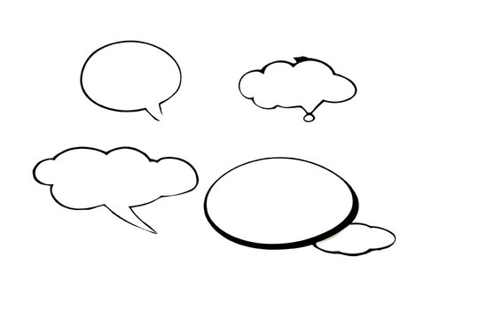 Collection of empty comic speech bubbles  isolated on transparent background. Hand drawn retro cartoon stickers. Template pop art style comic text speech bubble halftone dot background, png