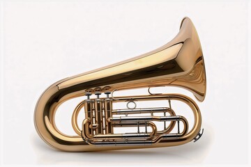 Obraz premium A gleaming golden euphonium rests on a white background