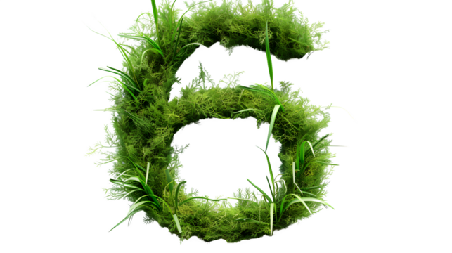 Digit 6 made with grass, PNG file, transparent background, isolated on white - Powered by Adobe