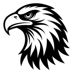 A black and white drawing of an eagles head on a white background