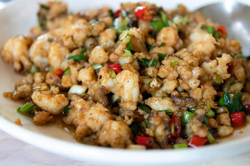 Stir fried minced pork and shrimp with salted fish.