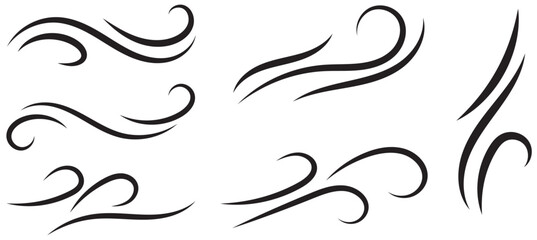 Set of wave shapes, wave formats, shapes, wave forms of water or wind flows. symbol shapes of wind and water waves flow