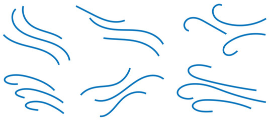 Set of wave shapes, wave formats, shapes, wave forms of water or wind flows. symbol shapes of wind and water waves flow. colorful fill icons