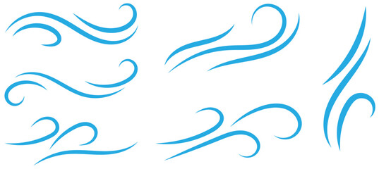 Set of wave shapes, wave formats, shapes, wave forms of water or wind flows. symbol shapes of wind and water waves flow. colorful fill icons