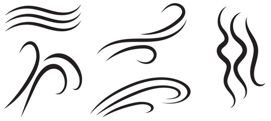 Fototapeta premium Set of wave shapes, wave formats, shapes, wave forms of water or wind flows. symbol shapes of wind and water waves flow